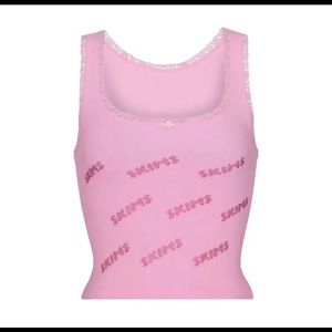 Skims NWT rhinestone pointelle tank top with logo pink lace